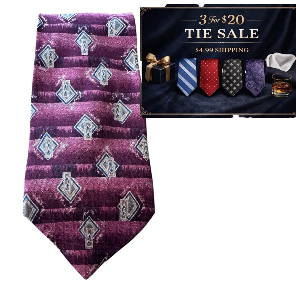 Vintage Bugle Boy Italian Silk Tie Burgundy Geometric 90s Wide USA 3.75 x 56 Y2K